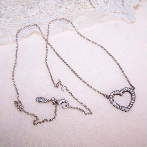 Pandora Sterling Silver Cubic Zirconia CZ Heart Necklace - Picture 4 of 7